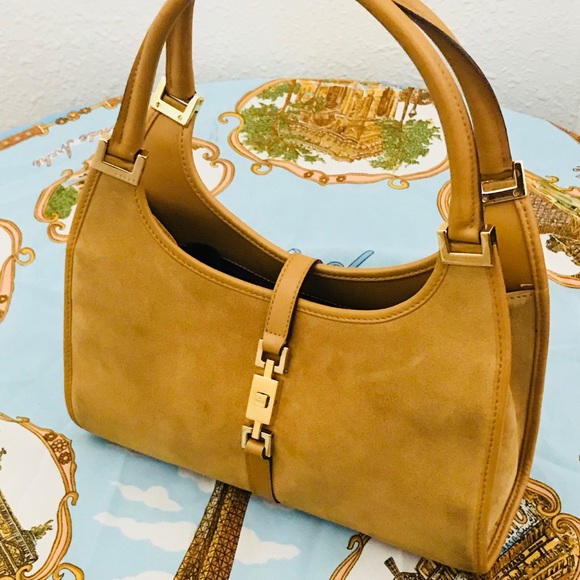 Gucci Handbags - Gucci Jackie O Tote Mustard Suede w/ Leather Trim